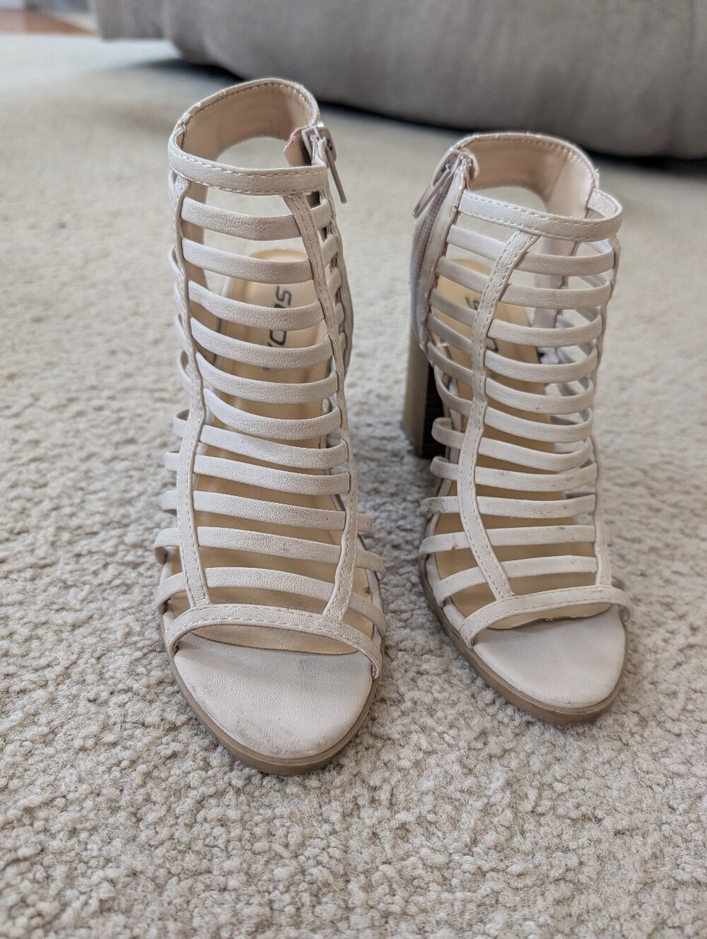 Soda Strappy High Heel Sandals in Beige
